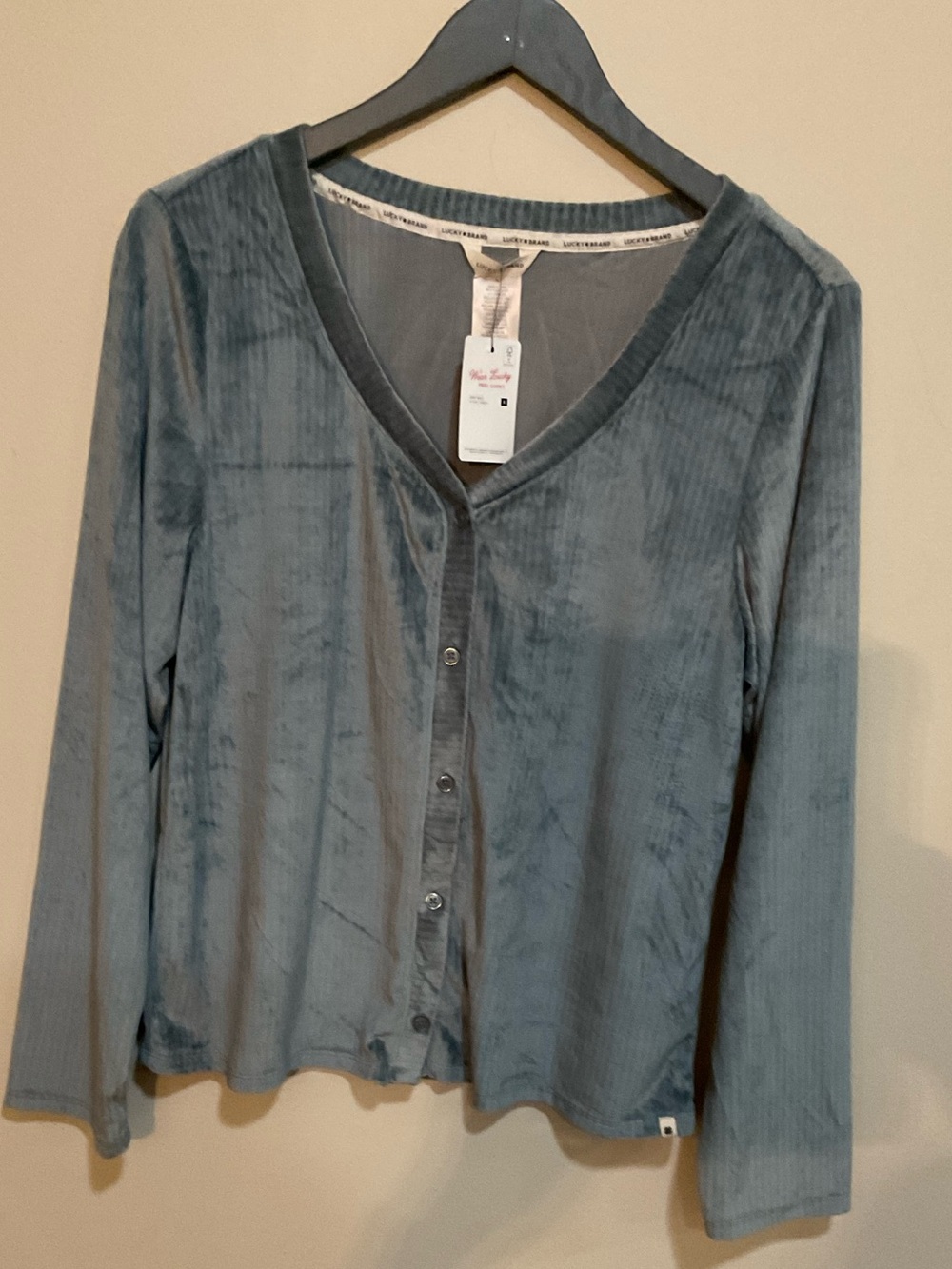 Lucky Brand ribbed velvet v-neck button-down top